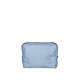 aerial view a french wash denim bag & briquette zipper denim busy bee pouch, image 1 of 2