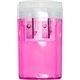 a translucent pink flip top pencil sharpener