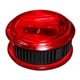 a translucent red round pencil sharpener - full color decal