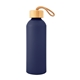aerial view a navy 25 oz blaire recycled aluminum bottle with bamboo lid, image 1 of 3