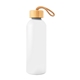 aerial view a white 25 oz blaire recycled aluminum bottle with bamboo lid, image 1 of 3