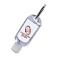 a clear/silver carabiner sanitizer w / carabiner