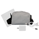 aerial view a white speck fast charger, cable cloth fanny pack set, image 1 of 2