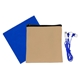 aerial view a blue executive cloth ear bud set, image 1 of 2