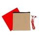 aerial view a red executive cloth ear bud set, image 1 of 2