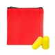 aerial view a red colorful rpet ear protection set, image 1 of 2