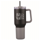 aerial view a black 3- in -1 stainless steel 20 oz tumbler and cooler with handle, image 1 of 3