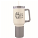 aerial view a oat milk pms 9184c 3- in -1 stainless steel 20 oz tumbler and cooler with handle, image 1 of 3