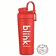 aerial view a red pms 186c 27 oz shaker water bottle with stainless steel agitator, image 1 of 3
