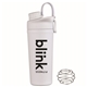 aerial view a white 27 oz shaker water bottle with stainless steel agitator, image 1 of 3