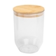 aerial view a clear 12 oz montrose rpet wine tumbler with bamboo lid, image 1 of 4