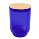 aerial view a translucent blue 12 oz montrose rpet wine tumbler with bamboo lid, image 1 of 4