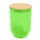 aerial view a translucent lime green 12 oz montrose rpet wine tumbler with bamboo lid, image 1 of 4