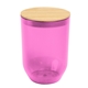 aerial view a translucent pink 12 oz montrose rpet wine tumbler with bamboo lid, image 1 of 4