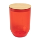 aerial view a translucent red 12 oz montrose rpet wine tumbler with bamboo lid, image 1 of 4