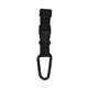 aerial view a black adjustable buckle strap with carabiner, image 1 of 3