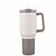 aerial view a white 3- in -1 stainless steel 20 oz tumbler and cooler with handle, image 1 of 3