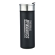aerial view a black 18 oz double wall stainless steel vacuum tumbler with copper lining, image 1 of 4