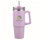 aerial view a lapis purple pms 263c 30 oz double wall tumbler with handle and straw, image 1 of 2