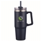 aerial view a royal blue pms 286c 30 oz double wall tumbler with handle and straw, image 1 of 2
