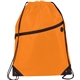 aerial view a orange robin drawstring polyester bag with front zipper pocket, image 1 of 2