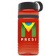 a transparent red bottle & black lid & black band groove stripe 20 oz tritan(tm) sports bottle with tethered lid and digital imprint