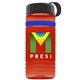 a transparent red bottle & black lid & blue band groove stripe 20 oz tritan(tm) sports bottle with tethered lid and digital imprint