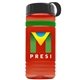 a transparent red bottle & black lid & green band groove stripe 20 oz tritan(tm) sports bottle with tethered lid and digital imprint