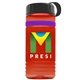 a transparent red bottle & black lid & violet band groove stripe 20 oz tritan(tm) sports bottle with tethered lid and digital imprint