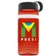 a transparent red bottle & black lid & white band groove stripe 20 oz tritan(tm) sports bottle with tethered lid and digital imprint
