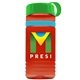 a transparent red bottle & green lid & cyan band groove stripe 20 oz tritan(tm) sports bottle with tethered lid and digital imprint