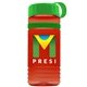 a transparent red bottle & green lid & green band groove stripe 20 oz tritan(tm) sports bottle with tethered lid and digital imprint