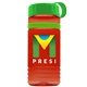 a transparent red bottle & green lid & lime green band groove stripe 20 oz tritan(tm) sports bottle with tethered lid and digital imprint