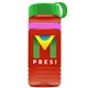 a transparent red bottle & green lid & pink band groove stripe 20 oz tritan(tm) sports bottle with tethered lid and digital imprint