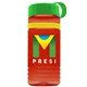 a transparent red bottle & green lid & yellow band groove stripe 20 oz tritan(tm) sports bottle with tethered lid and digital imprint