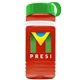 a transparent red bottle & green lid & white band groove stripe 20 oz tritan(tm) sports bottle with tethered lid and digital imprint