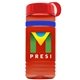 a transparent red bottle & red lid & blue band groove stripe 20 oz tritan(tm) sports bottle with tethered lid and digital imprint