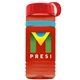a transparent red bottle & red lid & cyan band groove stripe 20 oz tritan(tm) sports bottle with tethered lid and digital imprint