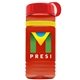 a transparent red bottle & red lid & yellow band groove stripe 20 oz tritan(tm) sports bottle with tethered lid and digital imprint