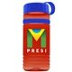 a transparent red bottle & royal blue lid & blue band groove stripe 20 oz tritan(tm) sports bottle with tethered lid and digital imprint