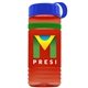 a transparent red bottle & royal blue lid & green band groove stripe 20 oz tritan(tm) sports bottle with tethered lid and digital imprint