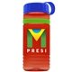 a transparent red bottle & royal blue lid & lime green band groove stripe 20 oz tritan(tm) sports bottle with tethered lid and digital imprint