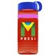 a transparent red bottle & royal blue lid & pink band groove stripe 20 oz tritan(tm) sports bottle with tethered lid and digital imprint