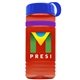 a transparent red bottle & royal blue lid & violet band groove stripe 20 oz tritan(tm) sports bottle with tethered lid and digital imprint