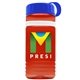 a transparent red bottle & royal blue lid & white band groove stripe 20 oz tritan(tm) sports bottle with tethered lid and digital imprint