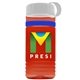 a transparent red bottle & white lid & blue band groove stripe 20 oz tritan(tm) sports bottle with tethered lid and digital imprint