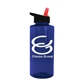 a transparent navy blue bottle & black w/ red spout lid the mountaineer - 36 oz tritan(tm) bottle with flip straw lid