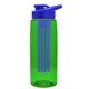a transparent green bottle & royal blue lid & blue infuser the flair - 26 oz transparent tritan(tm) bottle with drink thru lid and large infuser