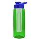 a transparent green bottle & royal blue lid & frost infuser the flair - 26 oz transparent tritan(tm) bottle with drink thru lid and large infuser