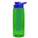 a transparent green bottle & royal blue lid & green infuser the flair - 26 oz transparent tritan(tm) bottle with drink thru lid and large infuser